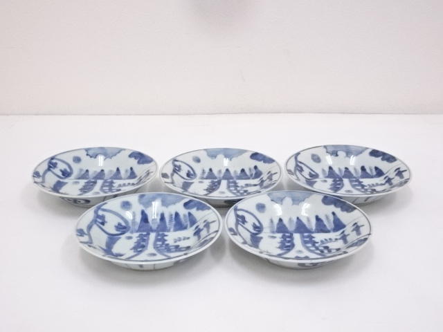 明治期　伊万里焼　染付皿5客